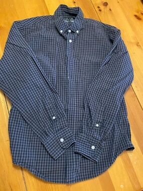 Navy and Black Check Button-Down Dress Shirt